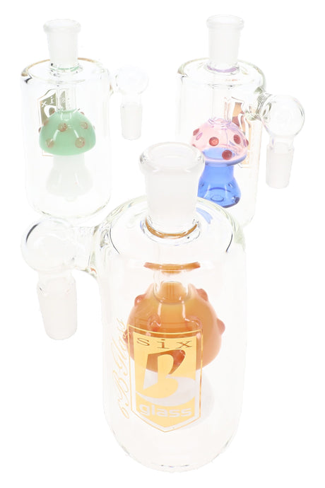 Assorted 6B Glass mushroom ash catchers with clear chambers and colorful internal mushroom designs