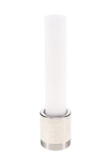 White ceramic dab straw nail with silver threaded base standing upright on a clean white background