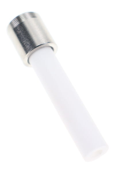 Screw-on ceramic replacement tip shown at an angle with white nail and silver-tone metal threads