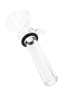 Clear handle Ancient Creations glass slide bowl showing standard tube and black sealing ring detail