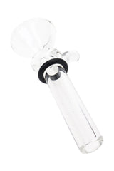Clear handle Ancient Creations glass slide bowl showing standard tube and black sealing ring detail