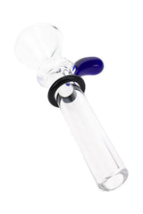 Dark blue handle Ancient Creations glass slide bowl with clear tube and black sealing ring detail