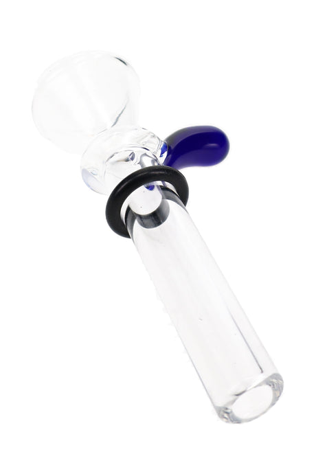 Dark blue handle Ancient Creations glass slide bowl with clear tube and black sealing ring detail
