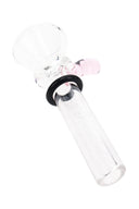 Pink handle Ancient Creations glass slide bowl with clear tube, martini bowl, and black sealing ring