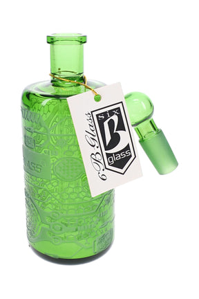 Green 6B Glass 14.5 mm ash catcher with frosted biotech pattern and 45-degree angled joint