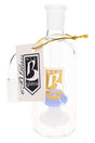 Light blue 6B Glass mushroom ash catcher with clear chamber, 90-degree joint, showerhead perc, and hang tag