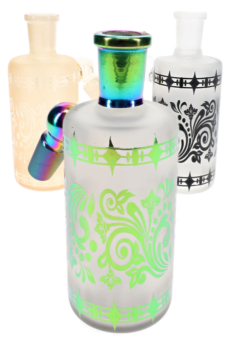 Assorted 6B Glass frosted ash catchers with 14.5 mm joints, patterned bodies, and varied accents