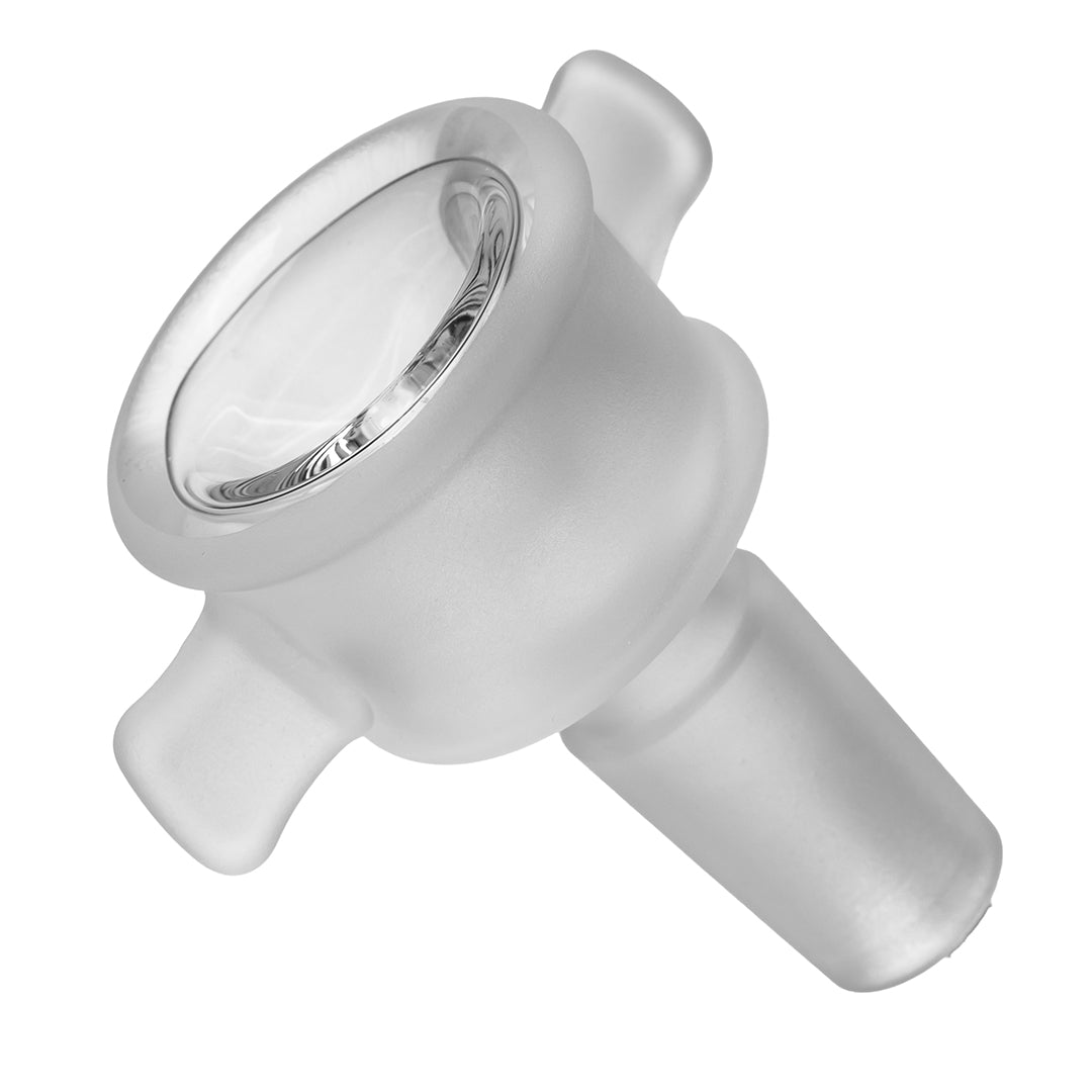 MJ Arsenal Skele-Tube glass bowl angled view showing frosted borosilicate body, deep bowl and 14 mm joint