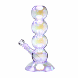 Side view of 10″ iridescent glass bong showing stacked bubble chambers, clear bowl, and reflective finish