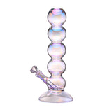 Tall BigFun! bubble bong with electroplated iridescent glass, stacked body, and 14 mm bowl on white background