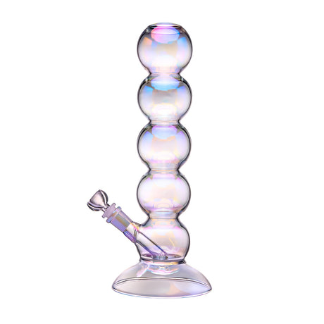 Tall BigFun! bubble bong with electroplated iridescent glass, stacked body, and 14 mm bowl on white background