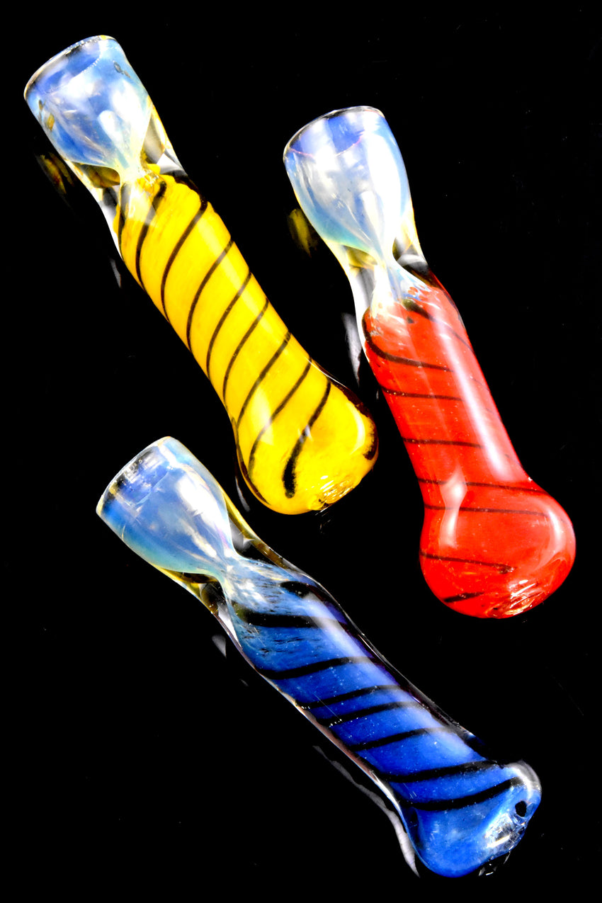 Color Changing Frit Spiral Striped Glass Chillum - C0334