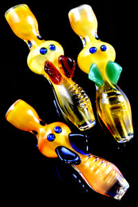 Gold Fumed Bee Critter Glass Chillum - C0347