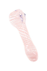 Pink swirl-striped clear glass chillum with straight 3″ body, rounded bowl end, and compact profile