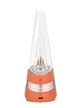 Rear view of Puffco New Peak Canyon with conical mouthpiece and compact ergonomic base in matte orange finish.