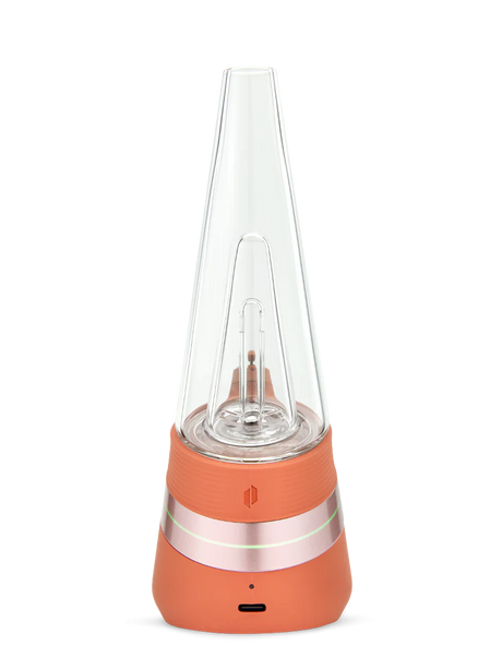 Rear view of Puffco New Peak Canyon with conical mouthpiece and compact ergonomic base in matte orange finish.