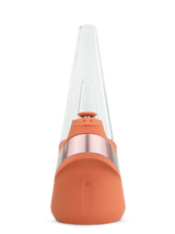 Front view of Puffco New Peak Canyon showing inner percolator, LED feedback ring, and USB-C charging port on the base.