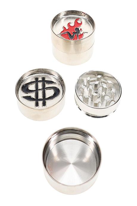 Assorted 1½″ metal herb grinder design variation with compact pocket-size accessory shape