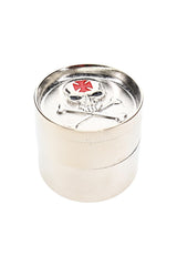 Closed 1½″ 3-part metal herb grinder with assorted decorative exterior design and compact round body