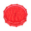Red acrylic 2-piece magnetic herb grinder with raised peg teeth and knurled rim for easy twist.