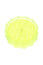 Neon yellow acrylic magnetic 2-piece grinder showing clear chamber and uniform peg teeth.