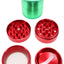 EVRST aluminum 4-part herb grinder in mixed colors, shown disassembled with diamond teeth, mesh screen, and scraper.