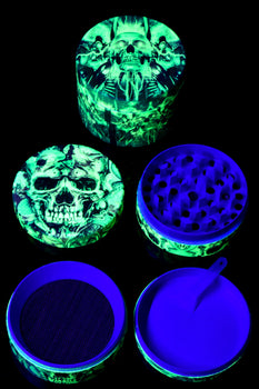 50mm 4 Part Aluminum Glow in the Dark Skull Grinder - G0460