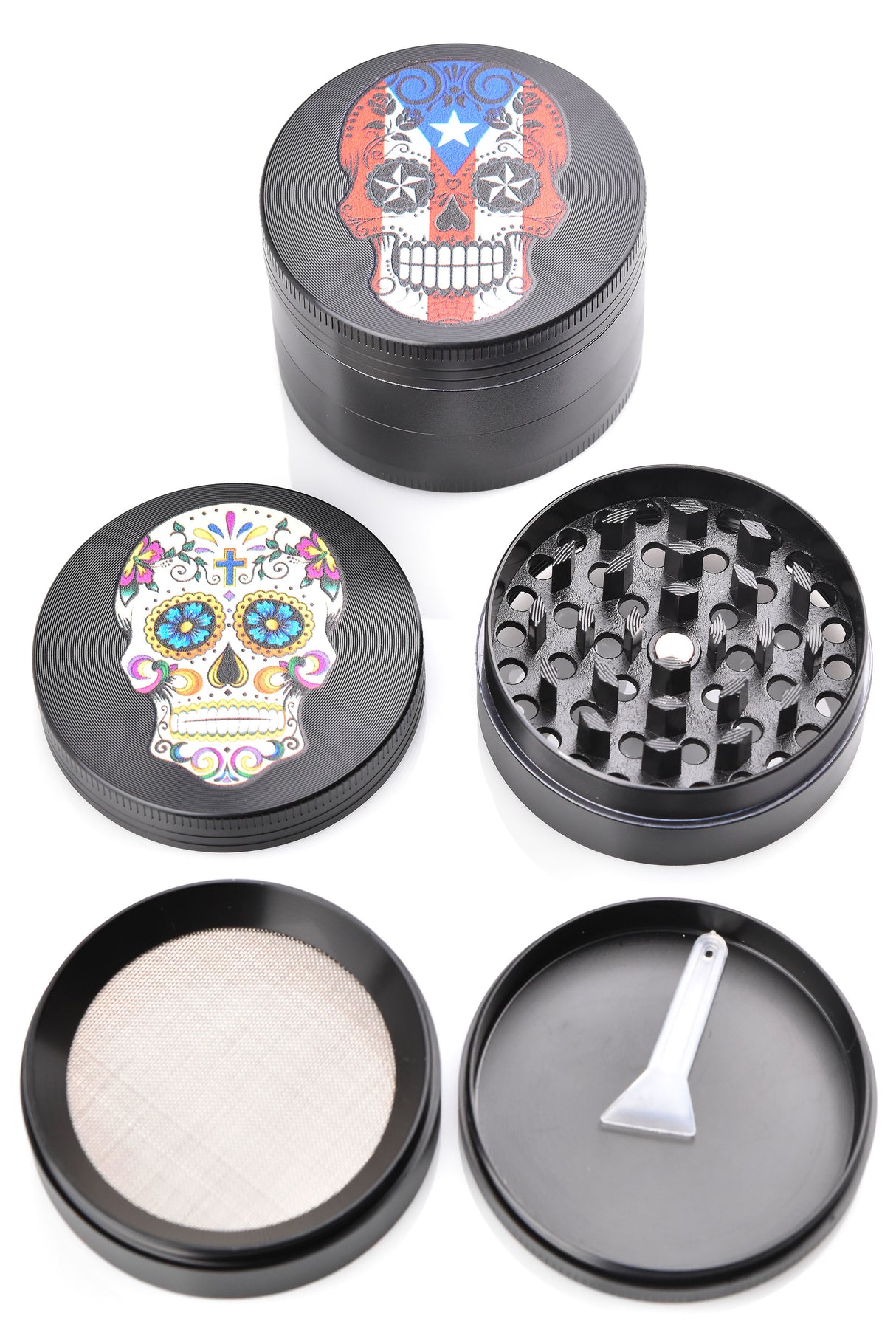 52mm 4 Part Skull Decal Black Metal Grinder - G0477