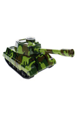 Green camo tank grinder pipe side view with barrel detail and compact novelty dry herb design
