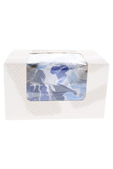 Blue camo tank herb grinder pipe in white retail box with window packaging and 1¾ inch size