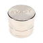 Polished EVRST metal herb grinder with engraved lid logo and textured grip bands