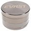 Polished silver EVRST herb grinder with engraved lid, stacked 4-part body, and grip texture