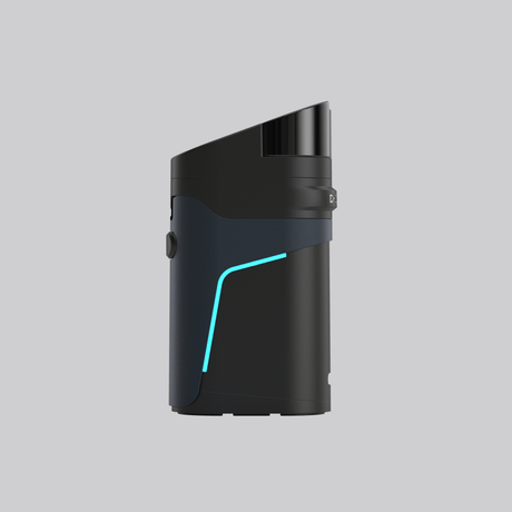 Front-facing Dr. Dabber Ghost² concentrate vaporizer in black with illuminated blue side accent detail