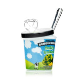 Rear view of HEMPER ice cream pint glass bong with cloud artwork and vertical clear mouthpiece