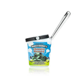 HEMPER ice cream pint glass hand pipe with clear mouthpiece and Chunky Skunky front label