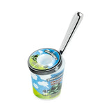 Back view of HEMPER ice cream pint hand pipe showing nutrition label artwork and upright mouthpiece