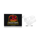 Hero shot of 4.5-inch Hemper Jurassic Spark skull bong posed beside retail dinosaur box, ready for online smoke shop product listing photos.