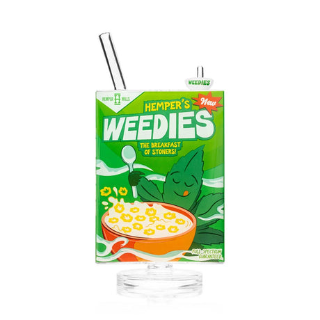 HEMPER Weedies Cereal Box XL bong with green cereal-box body and bold front graphics