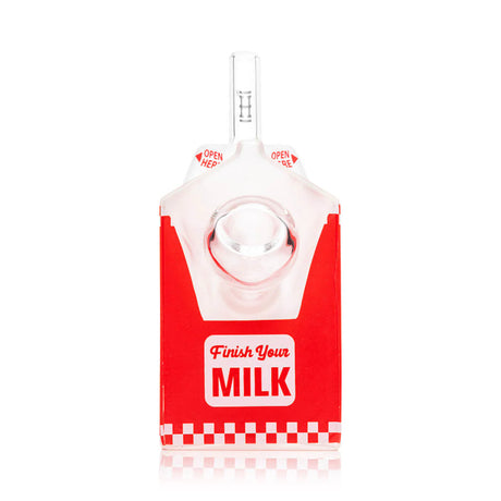 Front view of HEMPER Weedies bong with Finish Your Milk label and clear side bowl