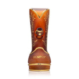 Rear angle of Hemper Wild West Cowboy Boot XL bong with branded money bag bowl on the side and bold Hemper logo across the back of the heel.