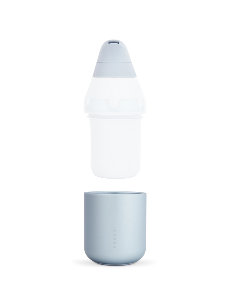 Haze Puffco Proxy Core components separated to show light blue cup and white mouthpiece cap