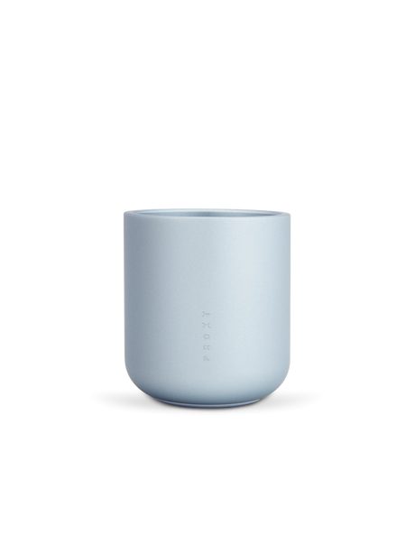 Light blue Puffco Proxy Core cup close-up with rounded anodized aluminum body and clean finish