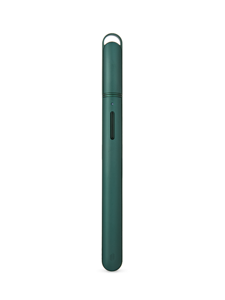 Pine Puffco Hot Knife heated loading tool with cap on, slim green body, button, and lanyard loop