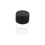 Clear glass sample vial with ribbed black twist-on cap, 1 mL capacity, centered on clean white background front view