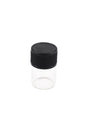Clear glass sample vial with ribbed black twist-on cap, 1 mL capacity, centered on clean white background front view