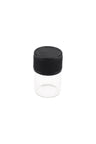 Clear glass sample vial with ribbed black twist-on cap, 1 mL capacity, centered on clean white background front view