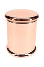 Copper-tone large glass storage jar with reflective metallic finish and snug flat lid, centered on white backdrop for full product view