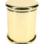 Polished gold colored glass jar, 4 inches tall, showing seamless cylindrical body and matching lid against white surface