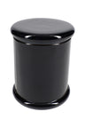 Sleek black large glass jar with glossy opaque coating and flat lid, isolated on white background for minimalist aesthetic