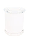 Opaque white XL glass jar with clear flat lid and smooth cylindrical silhouette, isolated on white background